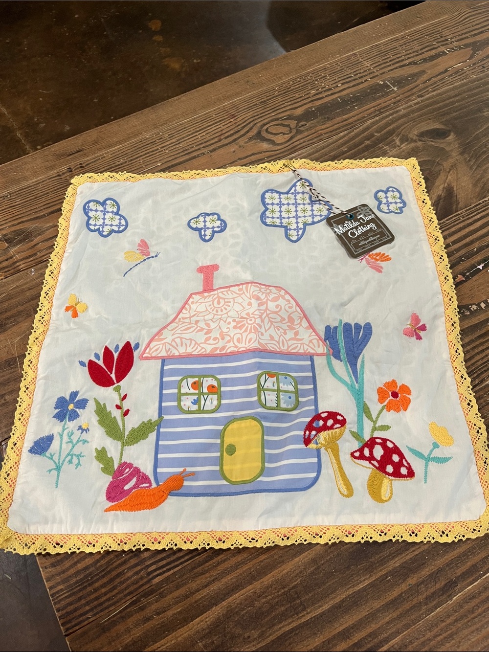 Matilda Jane Vintage Whimsical Embroidered Cottage Appliqué Pillowcase